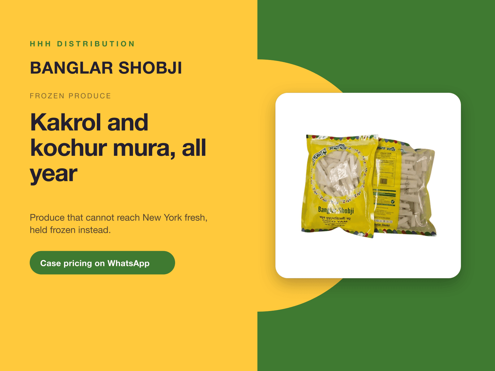 Banglar Shobji frozen vegetable pack on a wholesale supply banner